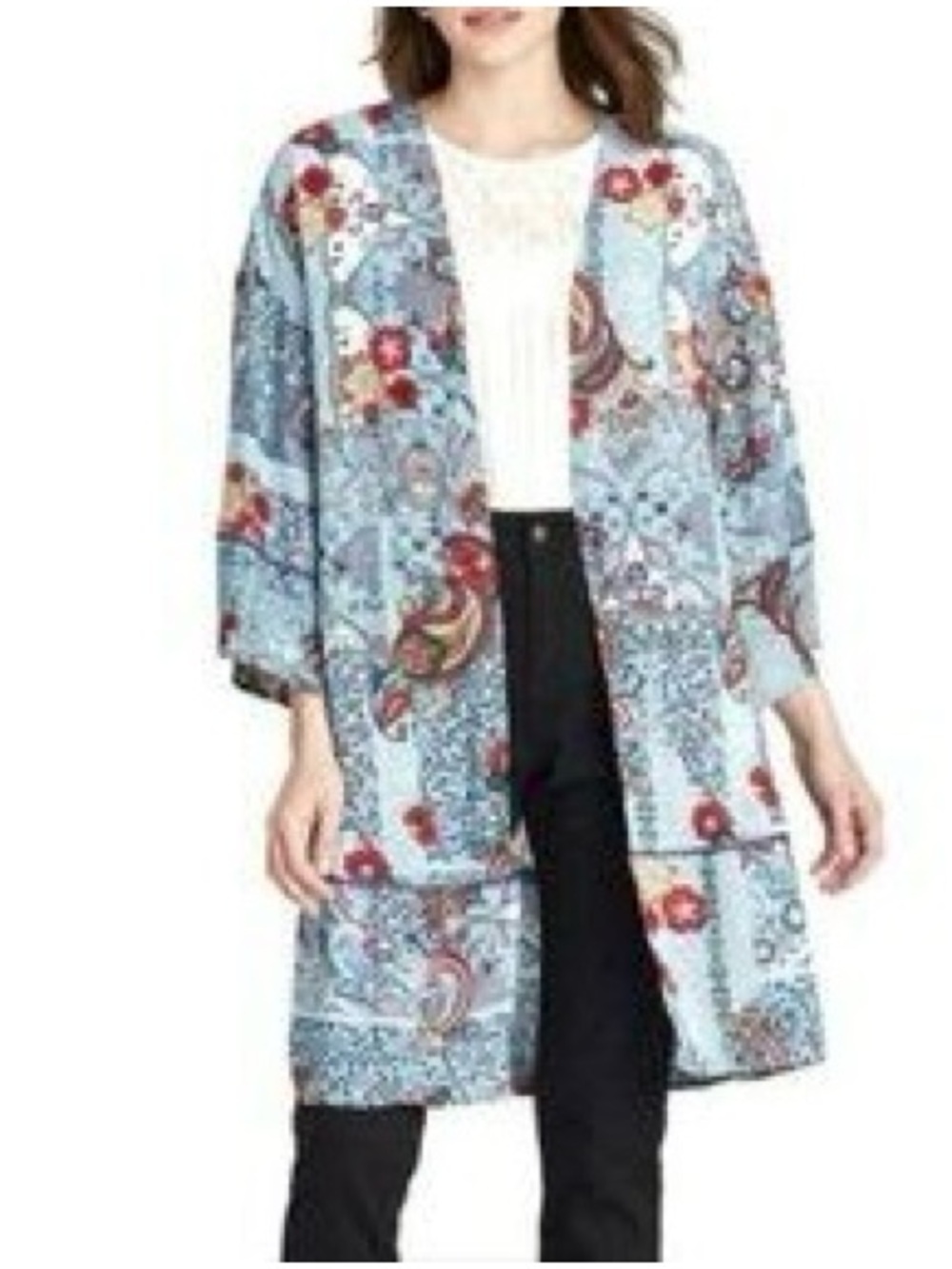 Knox Rose light-blue paisley floral midi kimono Small
